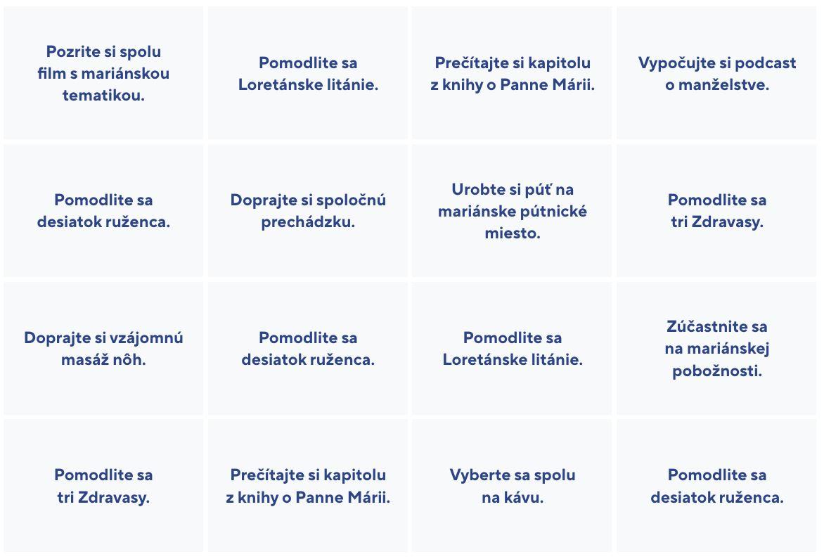 Manželské bingo alebo Ako si posilniť manželstvo a mariánsku úctu
